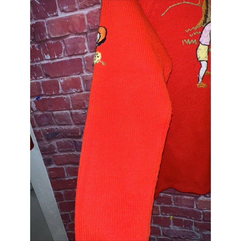 Vintage Andremo Argenti Orange Golf Embroidered Cardigan Sweater Gold Buttons M - Picture 10 of 15